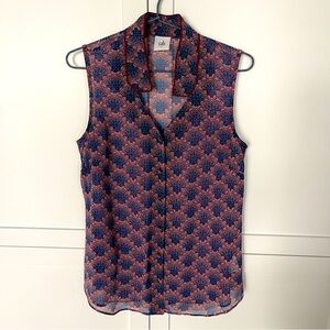 Cabi 3620 Moroccan Fan Print Sleeveless button down tank